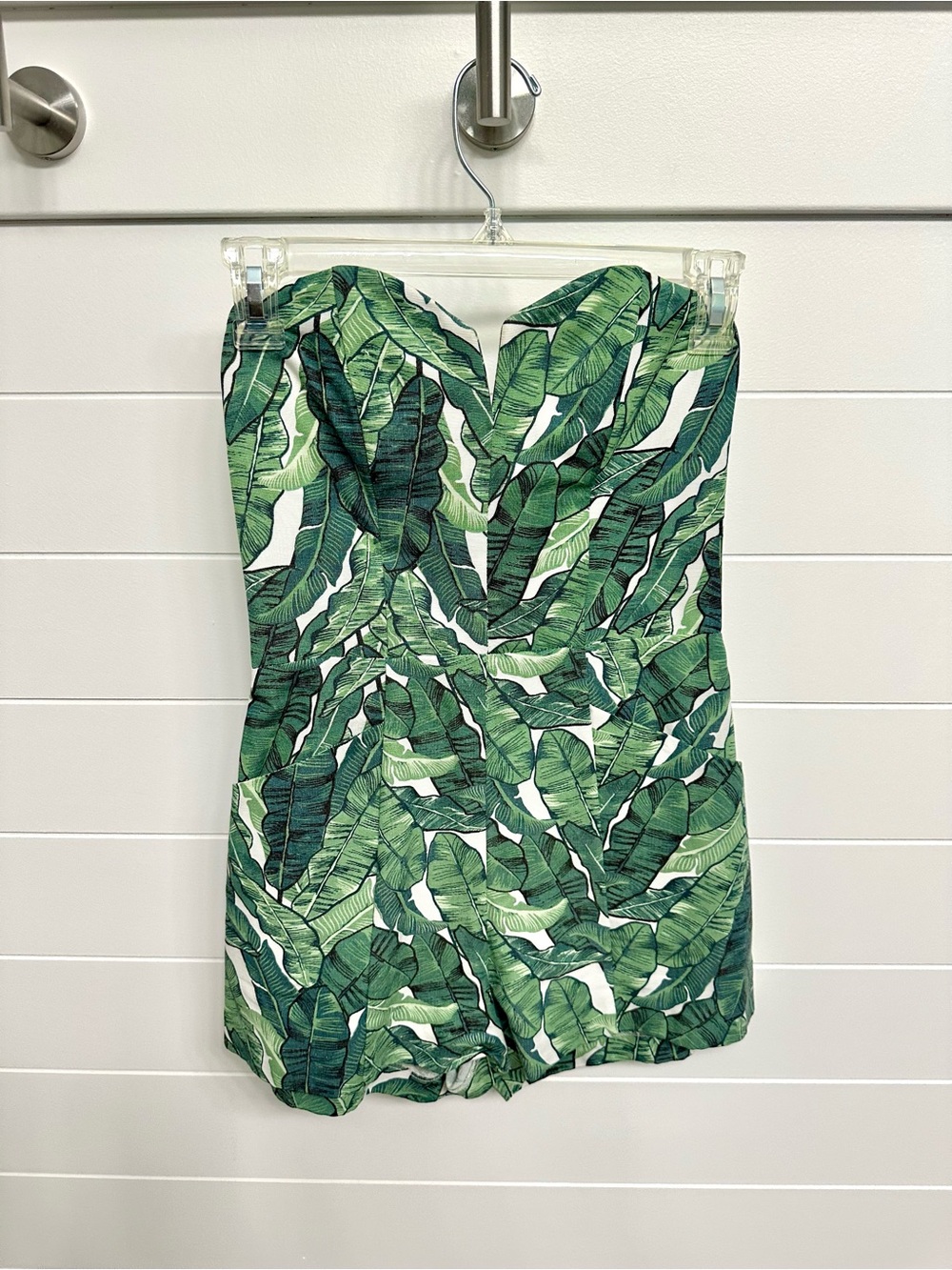 H&M Strapless Mini Romper in Green Leaf Print